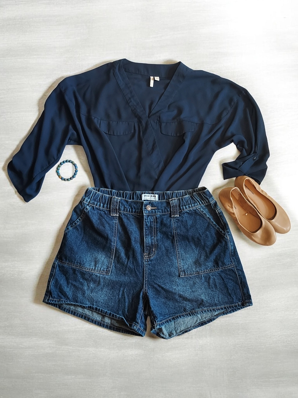 Wax Jean Dark Blue Denim Shorts with Gold Stitching
